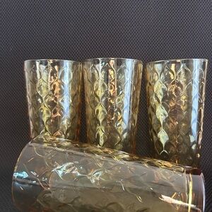 4 Anchor Hocking Amber Honeycomb 16 ounce Tall Tumbler Glass 1960s-70s